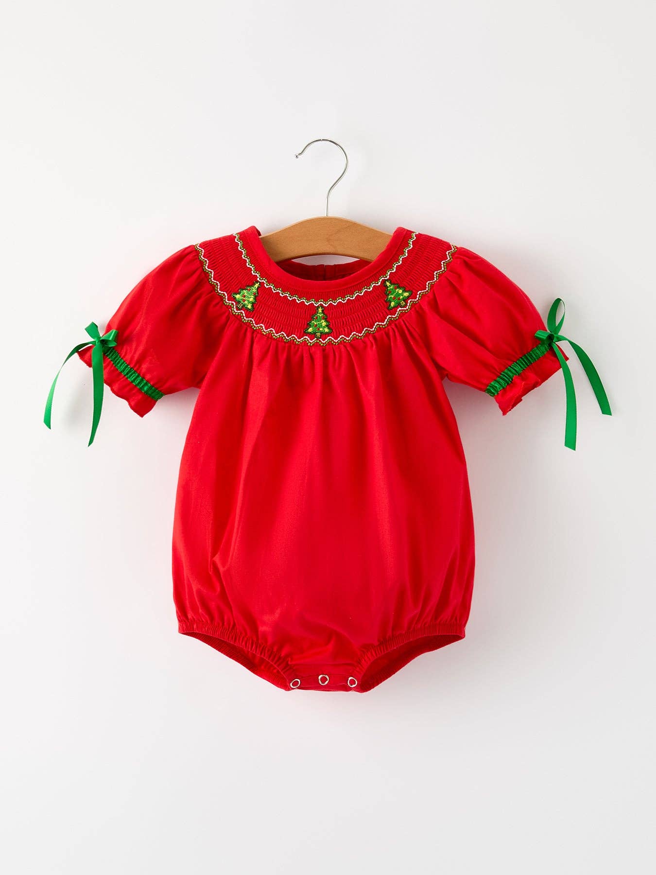 Rylee Faith Designs - Christmas Baby Romper: Adorable Green Christmas Tree Embroidery