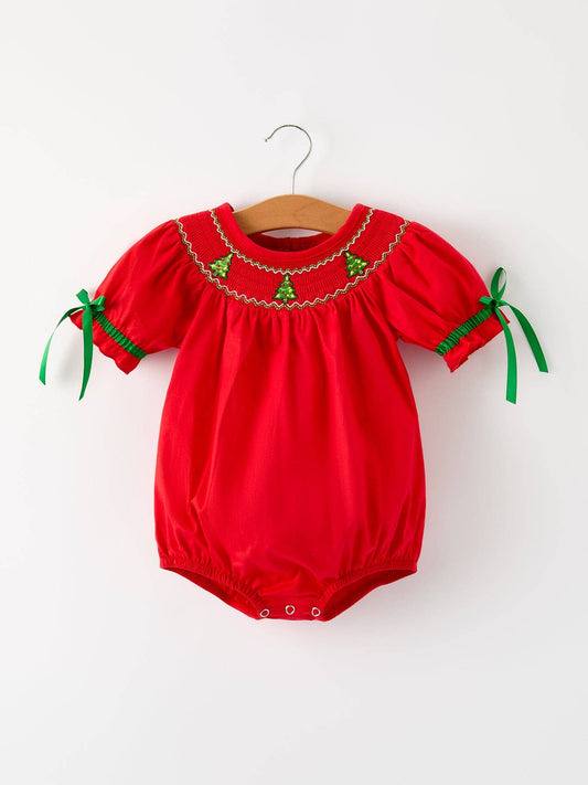 Rylee Faith Designs - Christmas Baby Romper: Adorable Green Christmas Tree Embroidery
