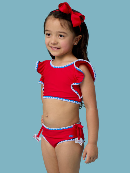 RuffleButts + RuggedButts - Girls Vintage Red Crochet Detail Butterfly Tankini 2-Piece Swimsuit