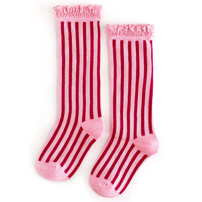 Little Stocking Co. - Candy Stripe Lace Top Knee High Socks
