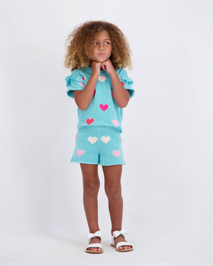 Andy & Evan - Girls Heart Crochet Set | Aqua Hearts