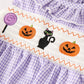 Rylee Faith Designs - Fall Halloween Purple Balloon Pumpkin Cat Smock Embroidery Baby Girl Romper