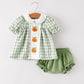 Rylee Faith Designs - Fall Halloween & Thanksgiving Applique Plaid Girls Bloomers Romper Set