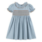 Lil Cactus - Blue Pinstripe Brown Smocked Ruffle Collar Dress
