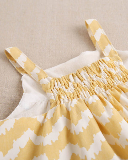 Dadati - Mustard and white zigzag baby dress with matching panties