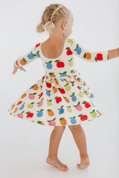 Good Apples Kids - 3/4 Sleeve Twirl Dress in Apples