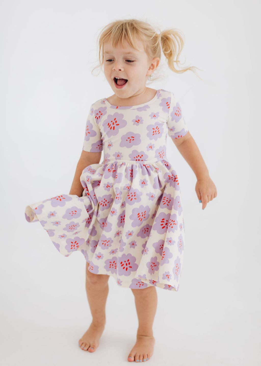Good Apples Kids - Short Sleeve Twirl Dress in Lavender Blooms Pre-sale