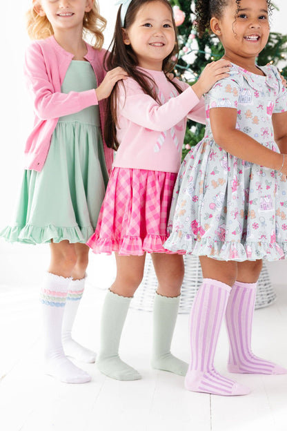 Little Stocking Co. - Lilac Striped Scalloped Knee High Socks