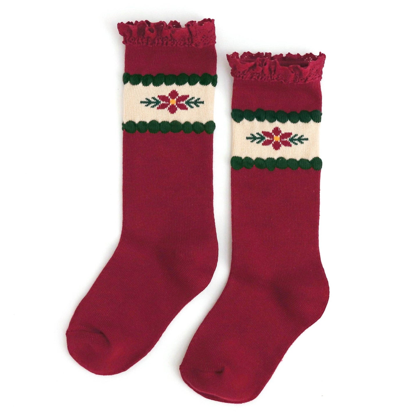 Little Stocking Co. - Poinsettia Lace Top Knee High Socks