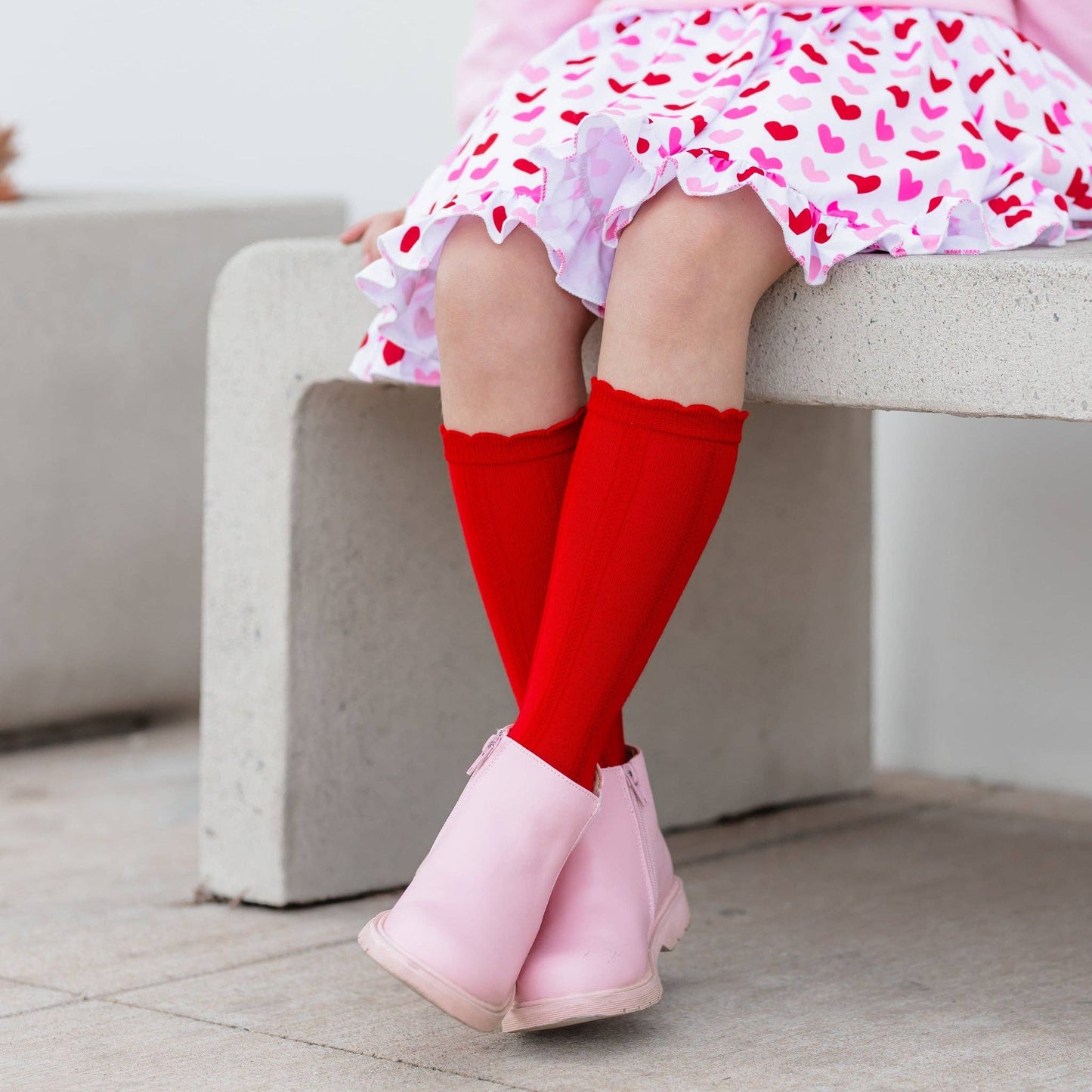 Little Stocking Co. - Bright Red Scalloped Knee High Socks