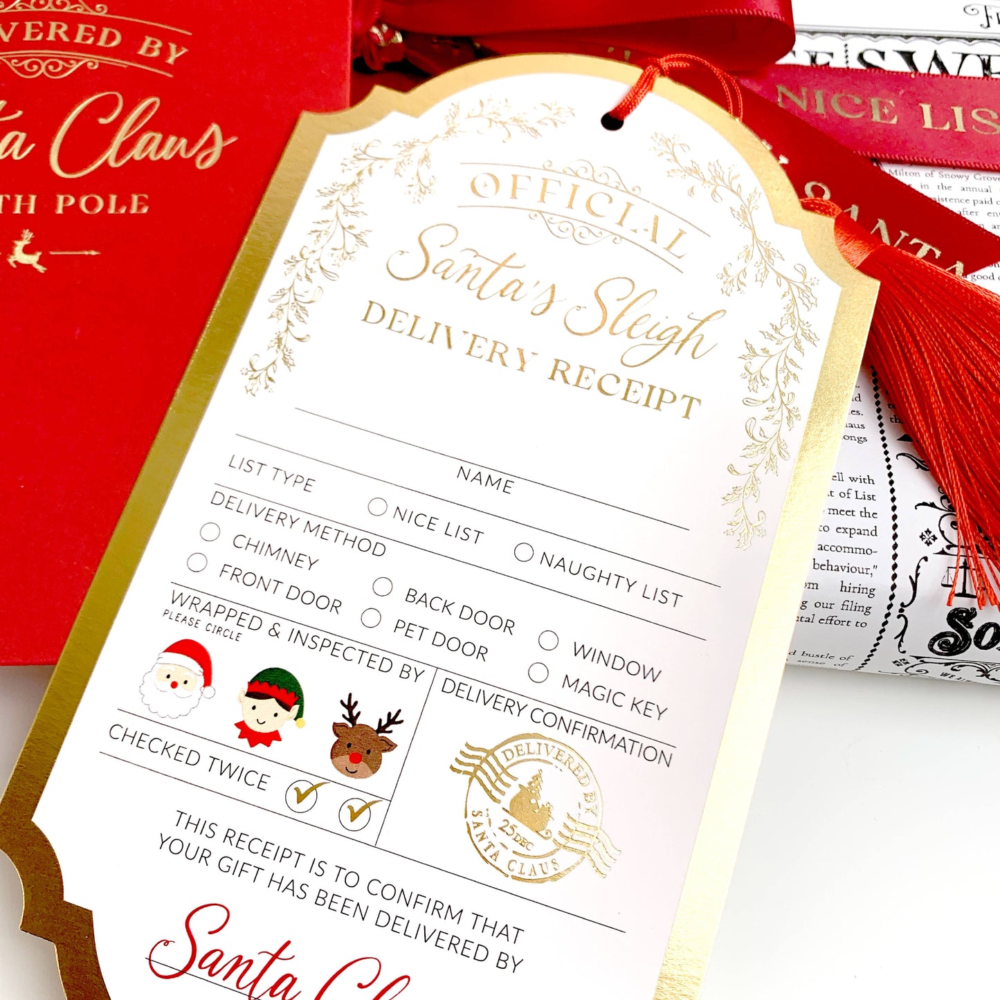 Black Bow Studio - Santa's Sleigh Delivery Receipt Christmas Gift Tag
