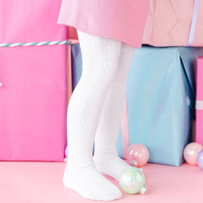 Little Stocking Co. - White Cable Knit Tights