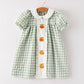 Rylee Faith Designs - Fall Halloween & Thanksgiving Pumpkin Applique Plaid Green Girls Dress