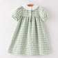 Rylee Faith Designs - Fall Halloween & Thanksgiving Pumpkin Applique Plaid Green Girls Dress