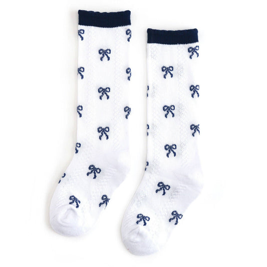 Little Stocking Co. - Navy Bow Scalloped Knee Socks