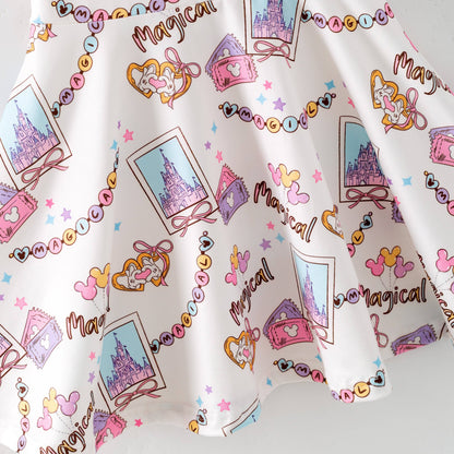 Auraquise - Girls Summer Cartoon Cute Magical Printed Party Outfits