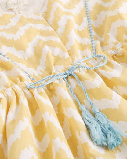 Dadati - Mustard and white zigzag girl dress with turquoise