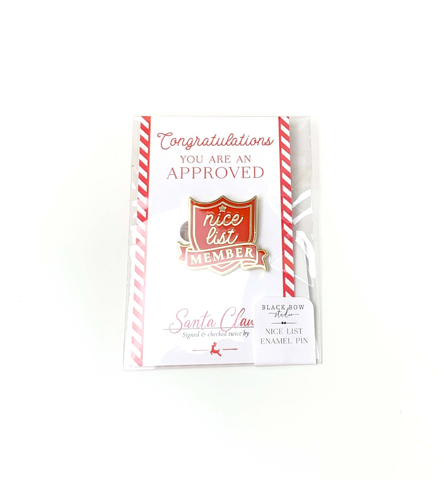 Black Bow Studio - Nice List Member Christmas Enamel Pin Badge - Red