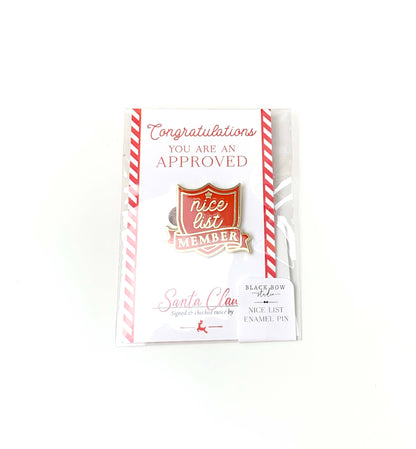 Black Bow Studio - Nice List Member Christmas Enamel Pin Badge - Red