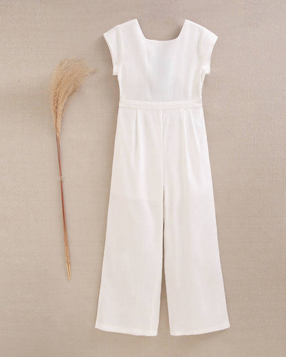 Dadati - Girl's long jumpsuit with back opening and blue bow