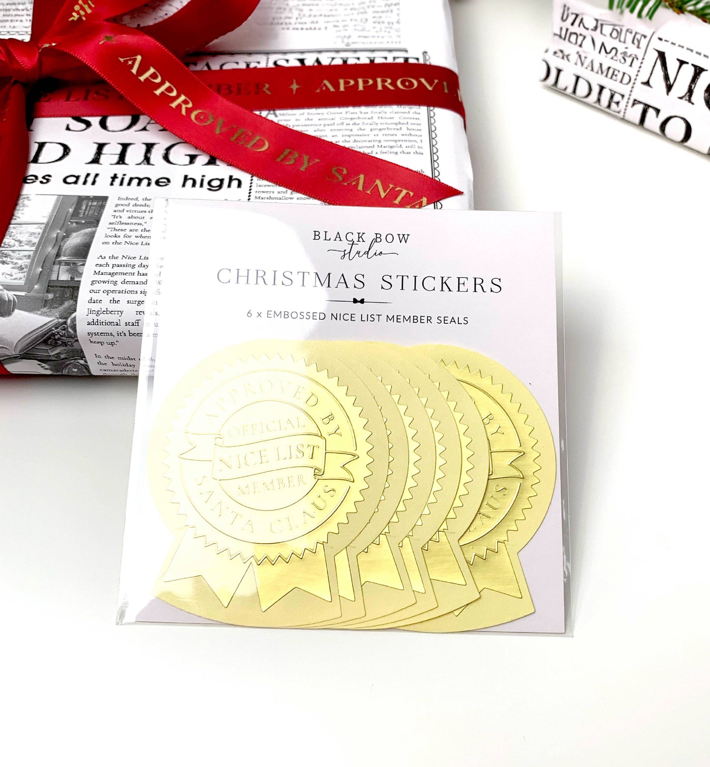 Black Bow Studio - Delivered By Santa Christmas Embossed Rosette Stickers