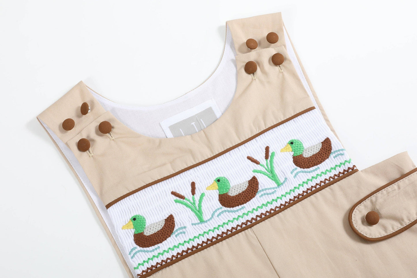 Lil Cactus - Light Brown Mallard Smocked Overalls