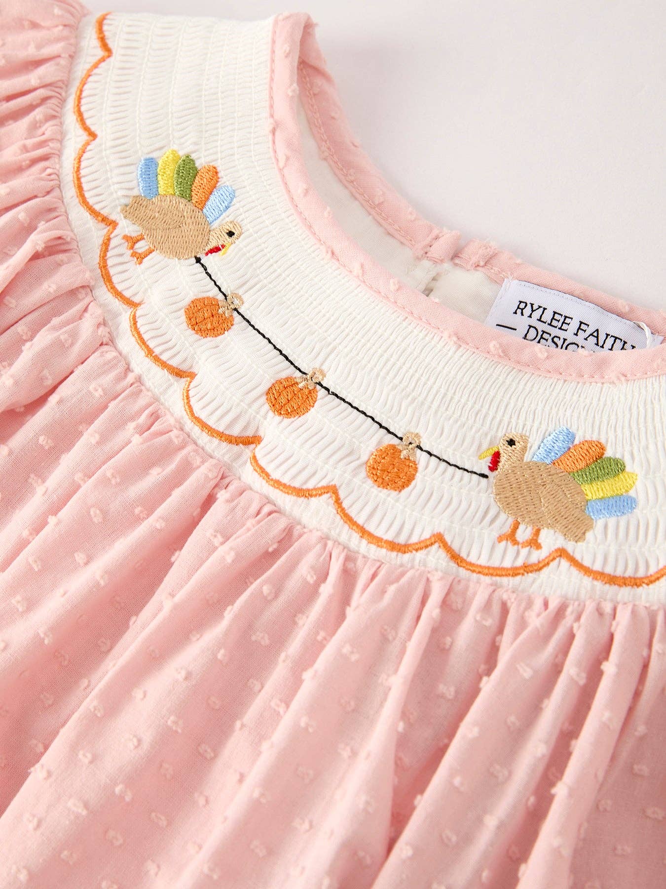 Rylee Faith Designs - Fall Thanksgiving& Halloween Chicken Pumpkin Smock Embroidery Baby Girl Dress