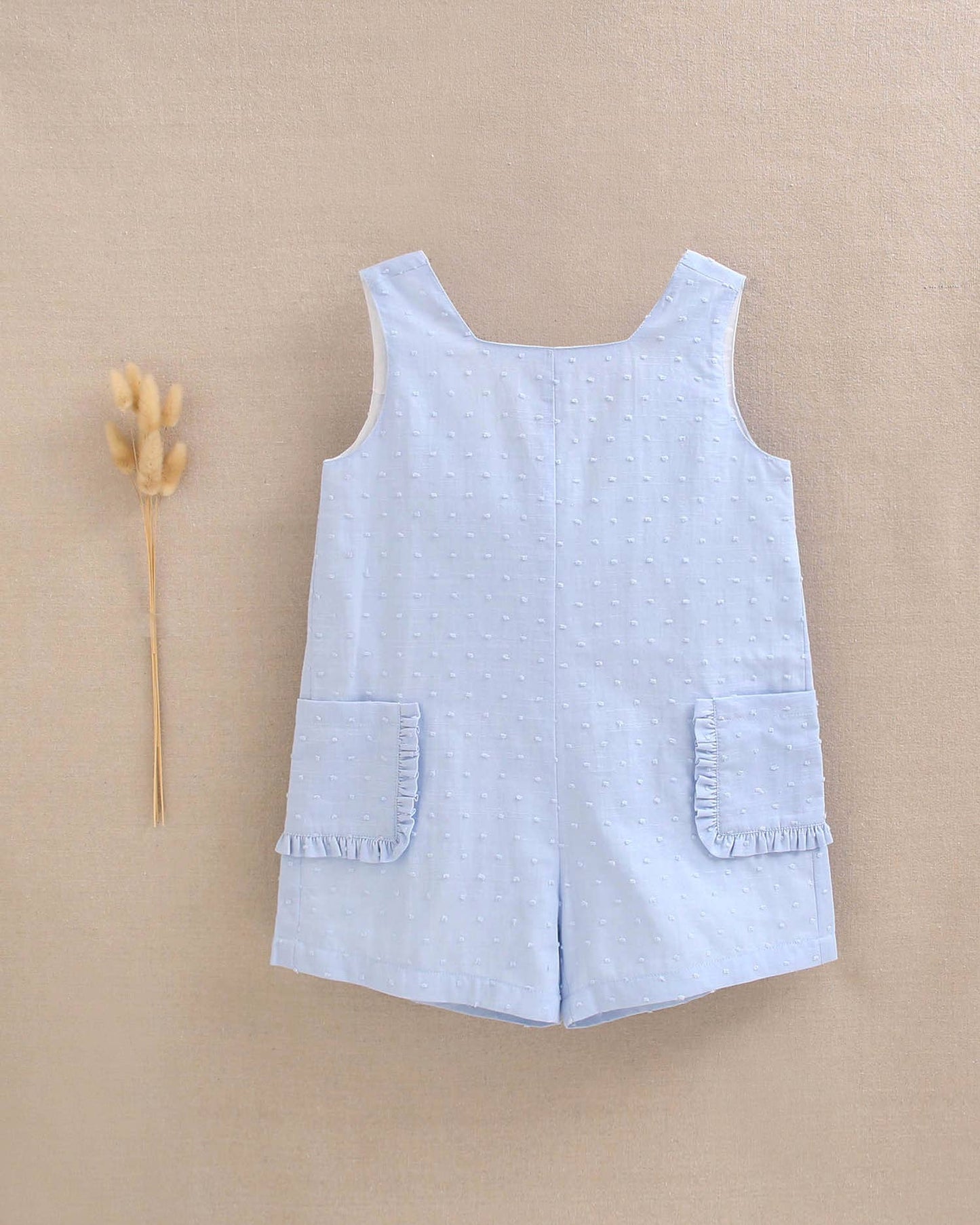 Dadati - Blue plumeti girl's romper with maxi bow