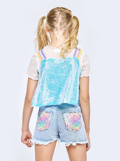 Hannah Banana , Baby Sara - DENIM SHORTS W/ SEQUIN DISTRESS