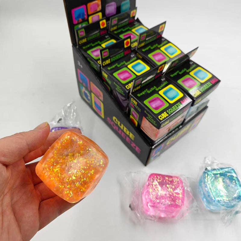 Liffy - Glitter Cube Squishy Soft Stress Relief Toy Sparkle Squeeze