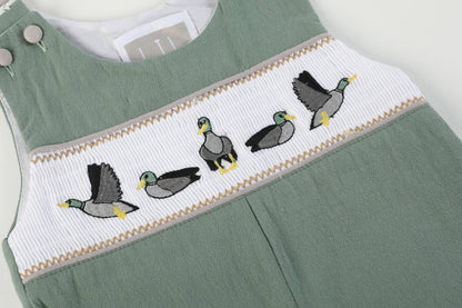 Lil Cactus - Sage Green Mallard Smocked Overalls
