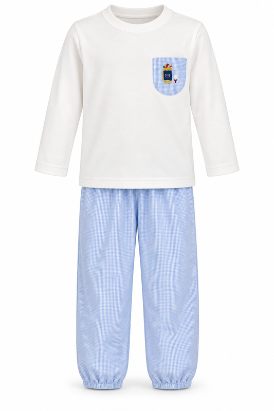 Blue check knit Boy's Pant Set