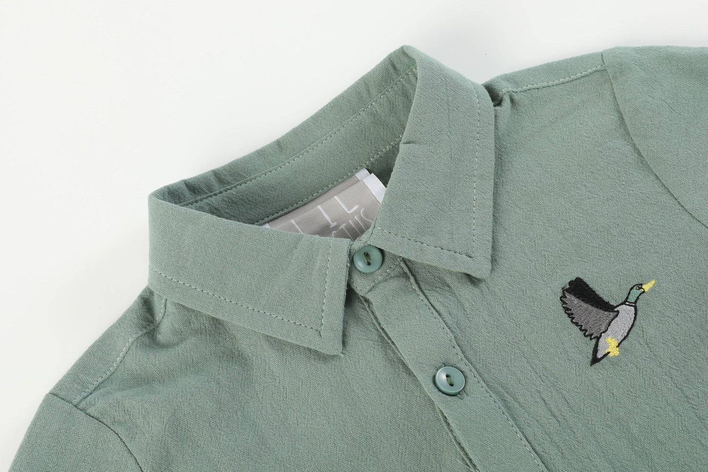 Lil Cactus - Sage Green Mallard Boys Dress Shirt