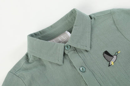 Lil Cactus - Sage Green Mallard Boys Dress Shirt