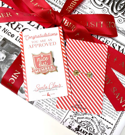 Black Bow Studio - Nice List Member Christmas Enamel Pin Badge - Red