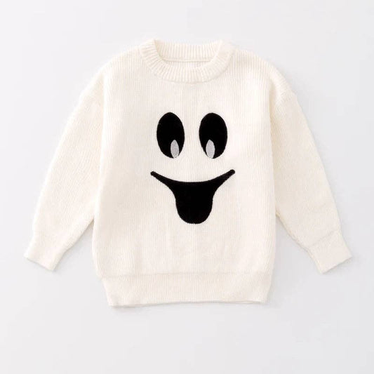 Auraquise - Girls Fall Halloween White Black Ghost Cute Sweater
