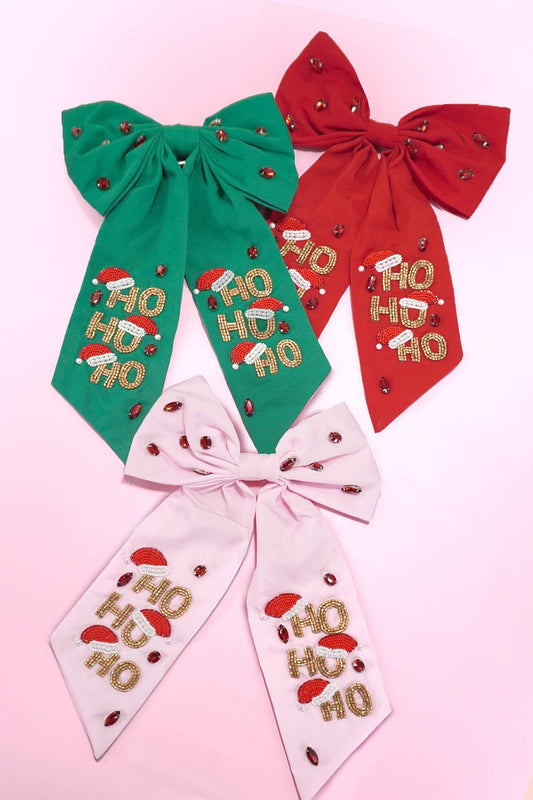 JOSSLYN by wall to wall - CHRISTMAS HO HO HO BOW SEED BEAD HAIR CLIPS | 91HC4530
