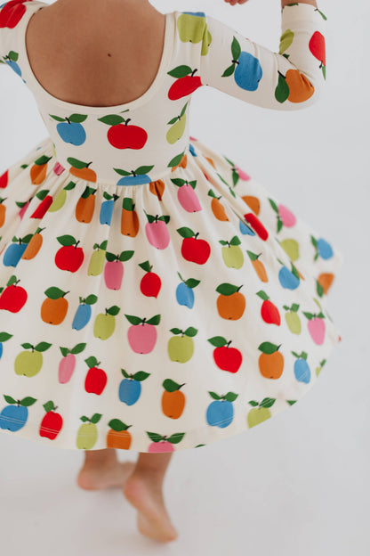 Good Apples Kids - 3/4 Sleeve Twirl Dress in Apples