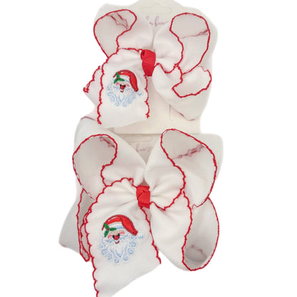 Just For Fun Threads - Santa Embroidered Moonstitch Hair Bow