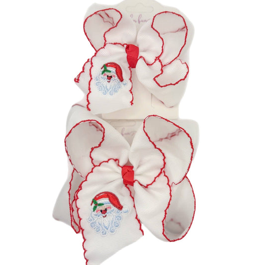 Just For Fun Threads - Santa Embroidered Moonstitch Hair Bow