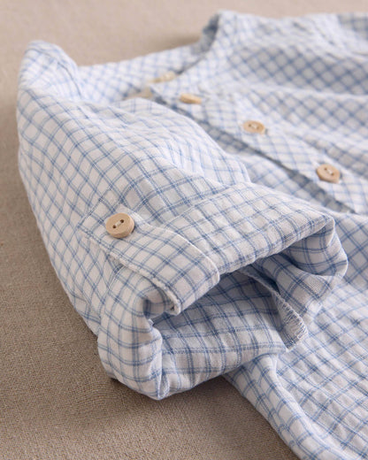Dadati - Baby boy set light blue gingham shirt and shorts
