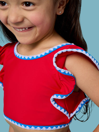 RuffleButts + RuggedButts - Girls Vintage Red Crochet Detail Butterfly Tankini 2-Piece Swimsuit
