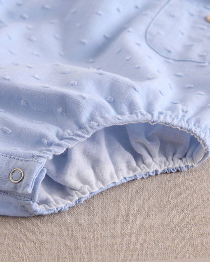 Dadati - Baby boy blue plumeti romper with crossed straps