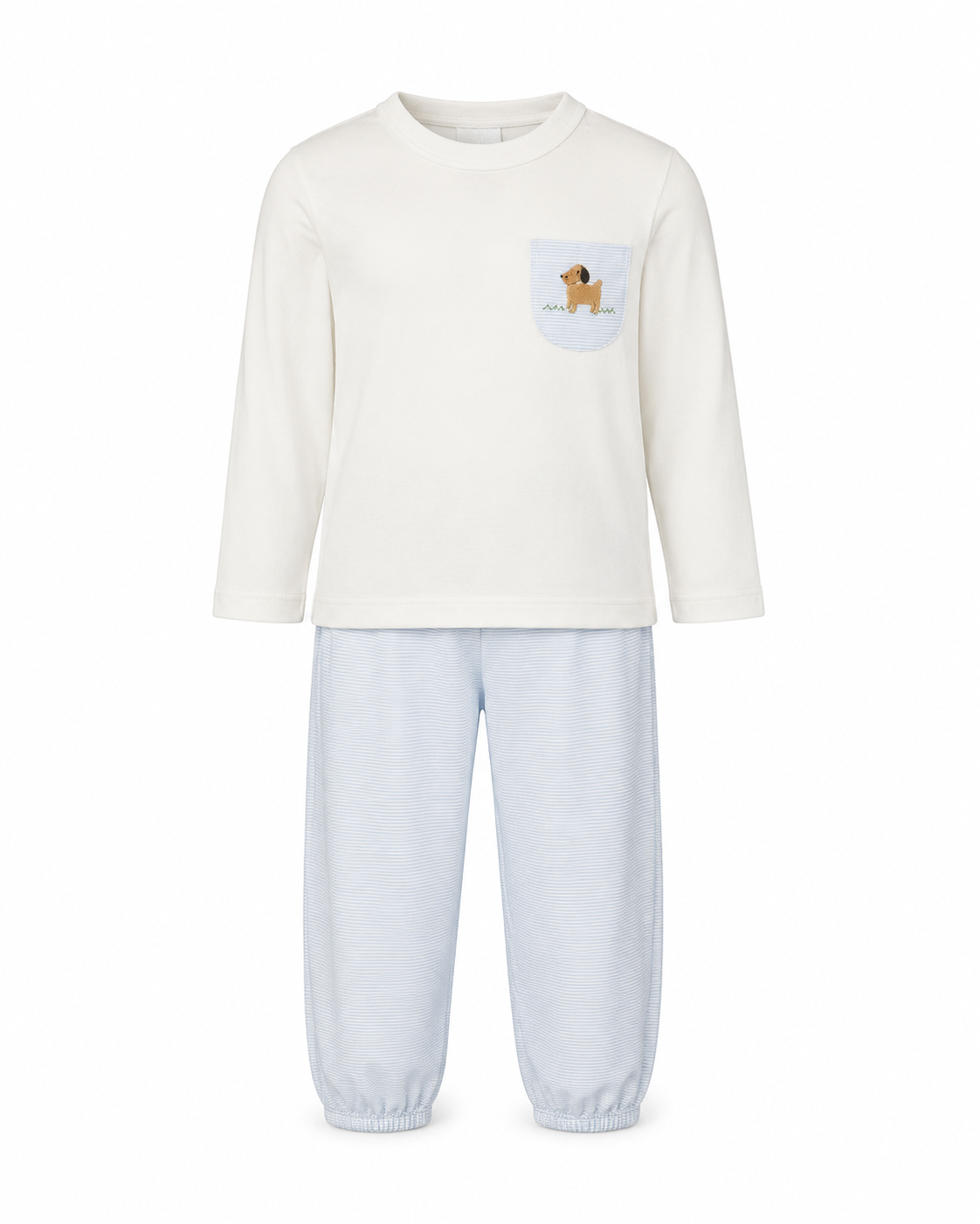 Lt. blue knit stripe Boy's Pant set w/ white knit T-shirt
