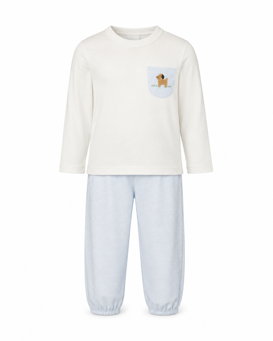 Lt. blue knit stripe Boy's Pant set w/ white knit T-shirt