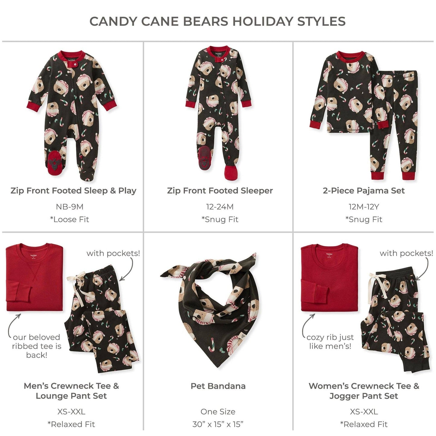 Burt's Bees Baby - Candy Cane Bears Matching Family Pajamas