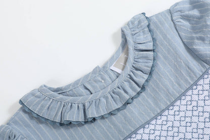 Lil Cactus - Light Blue Pinstripe Smocked Ruffle Dress