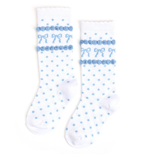 Little Stocking Co. - Blue Bow Scalloped Knee Socks