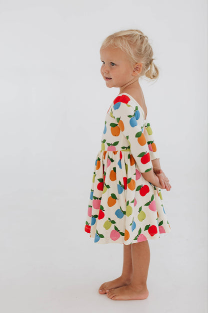 Good Apples Kids - 3/4 Sleeve Twirl Dress in Apples