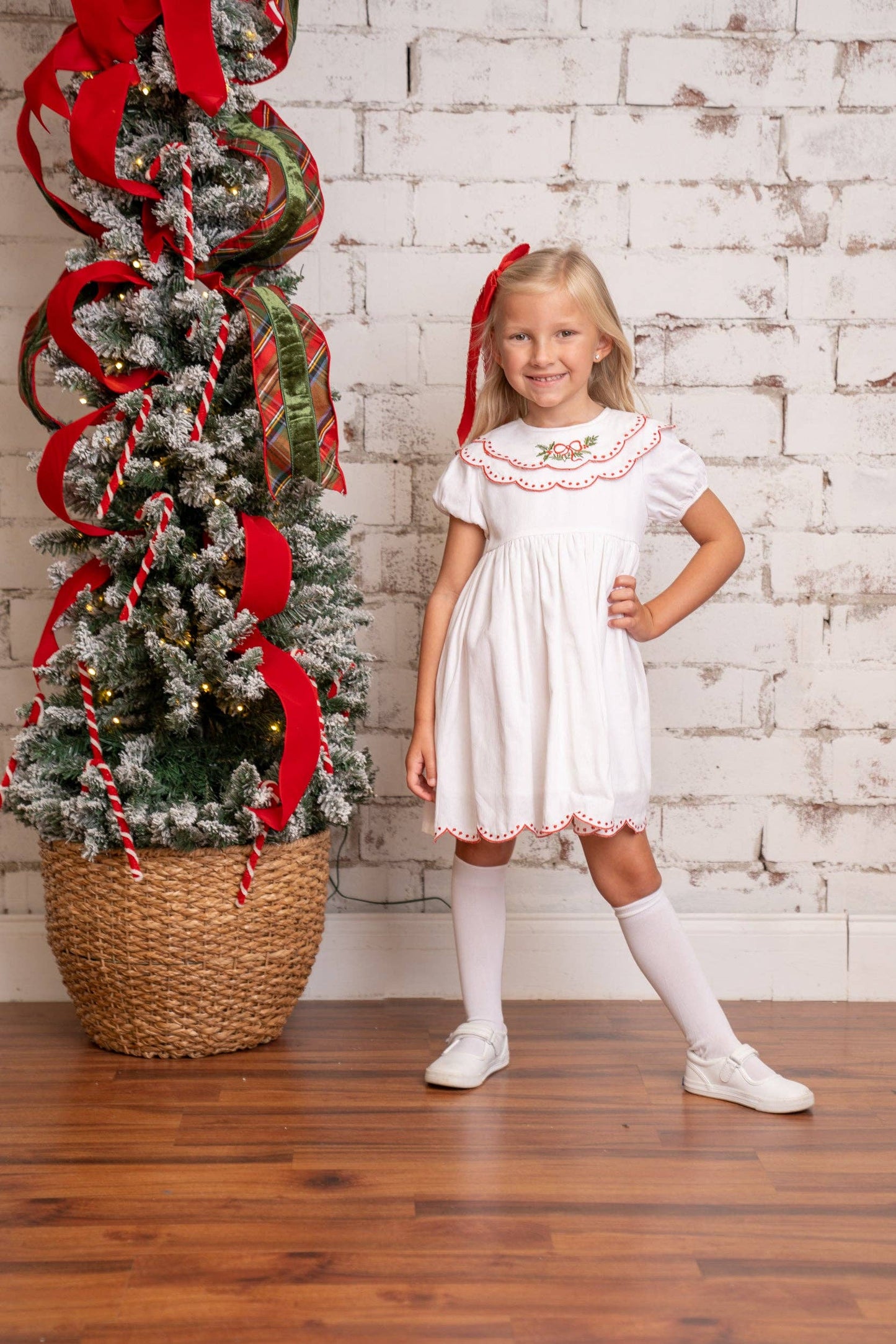 The Oaks Apparel Company - Collette White Holly Wreath Dress